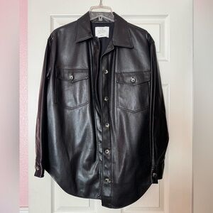 Black Faux Leather Button-Up Shirt